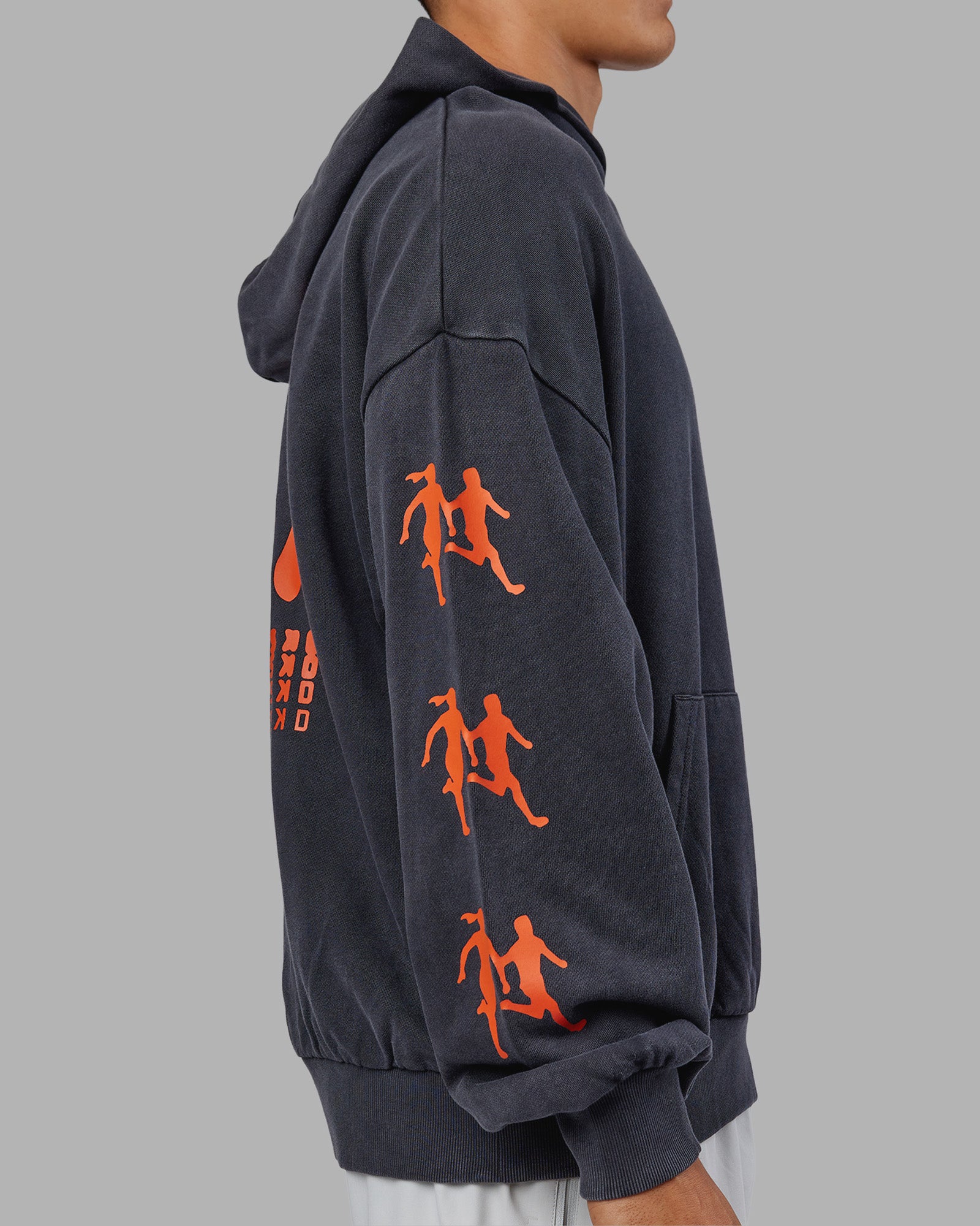 Journey Washed Unisex Oversize Hoodie - Black-Ultra Orange