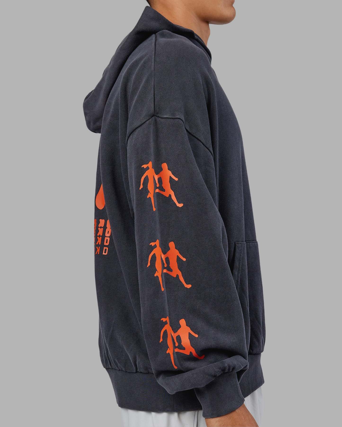 Journey Washed Unisex Oversize Hoodie - Black-Ultra Orange