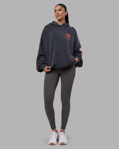 Journey Washed Unisex Oversize Hoodie - Black-Ultra Orange