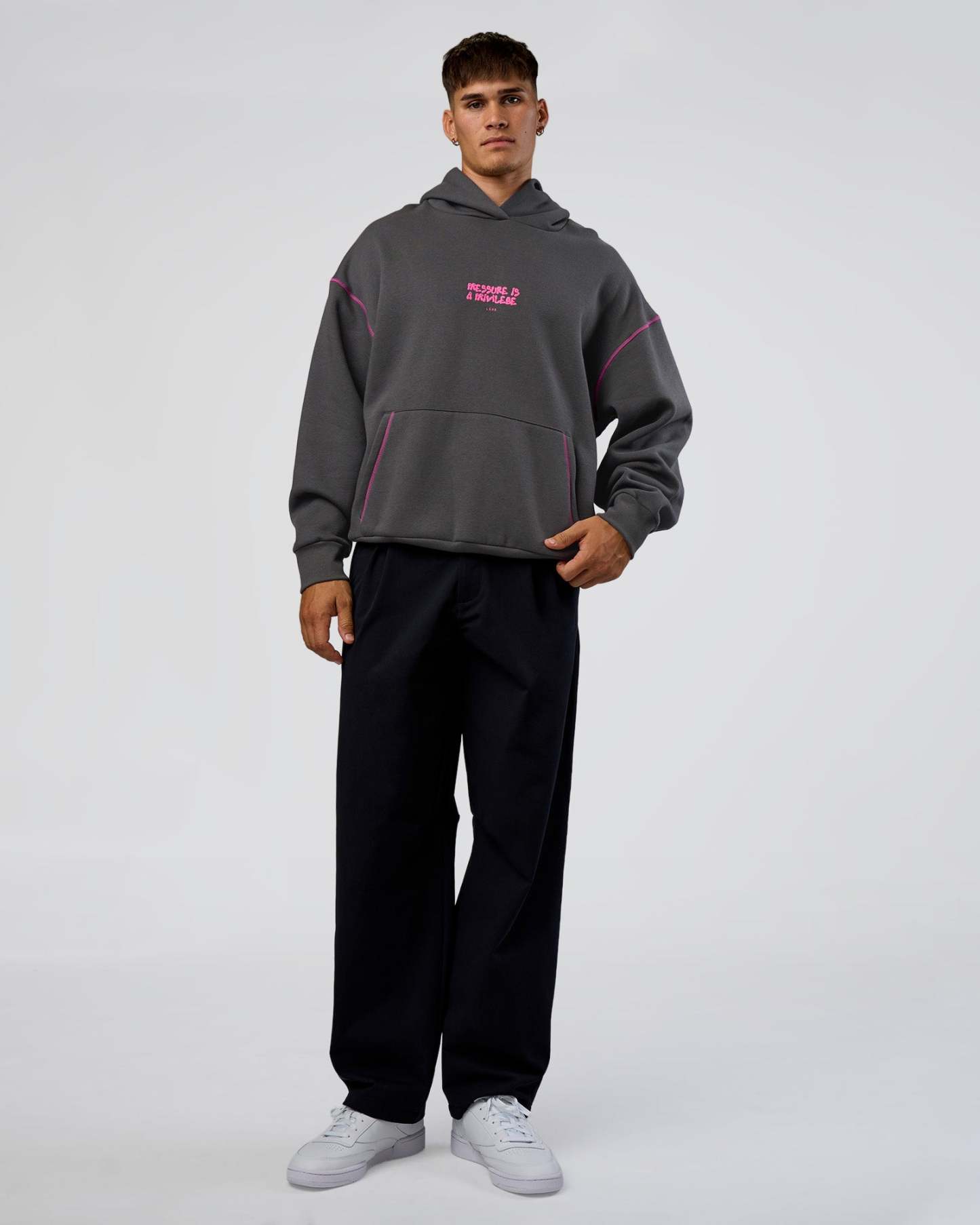 Pressure is Privilege Oversized Hoodie - Dark Storm-Ultra Fuchsia