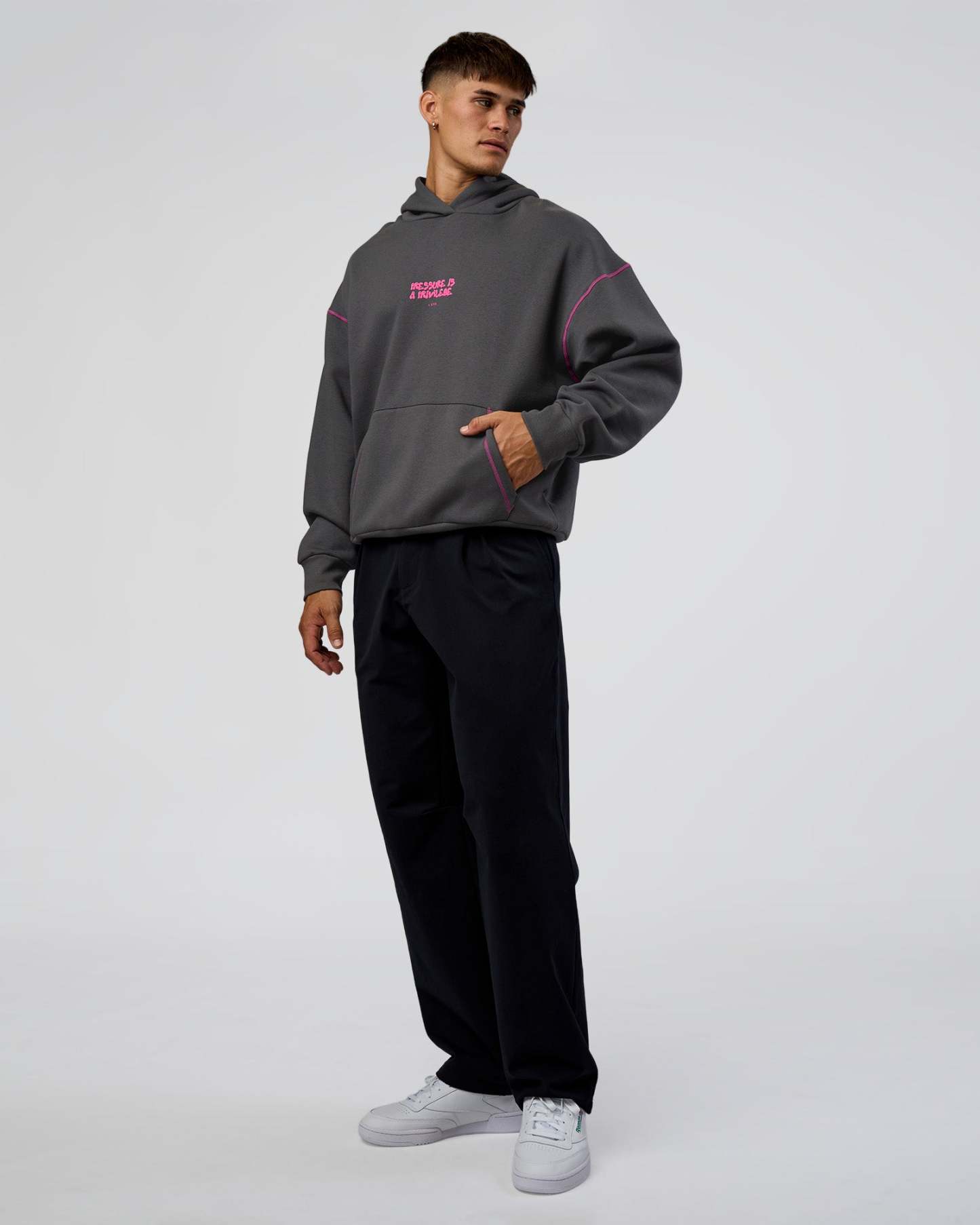 Pressure is Privilege Oversized Hoodie - Dark Storm-Ultra Fuchsia