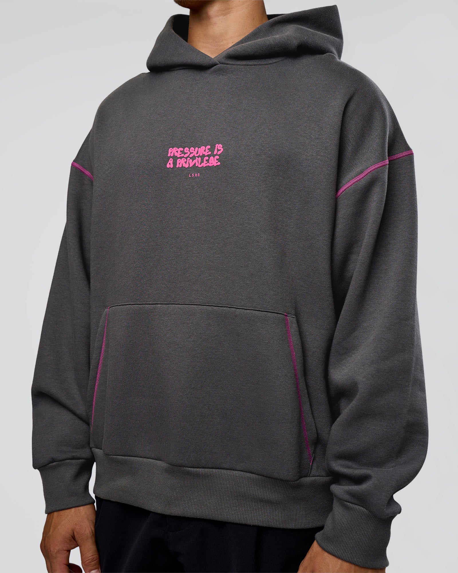 Pressure is Privilege Oversized Hoodie - Dark Storm-Ultra Fuchsia
