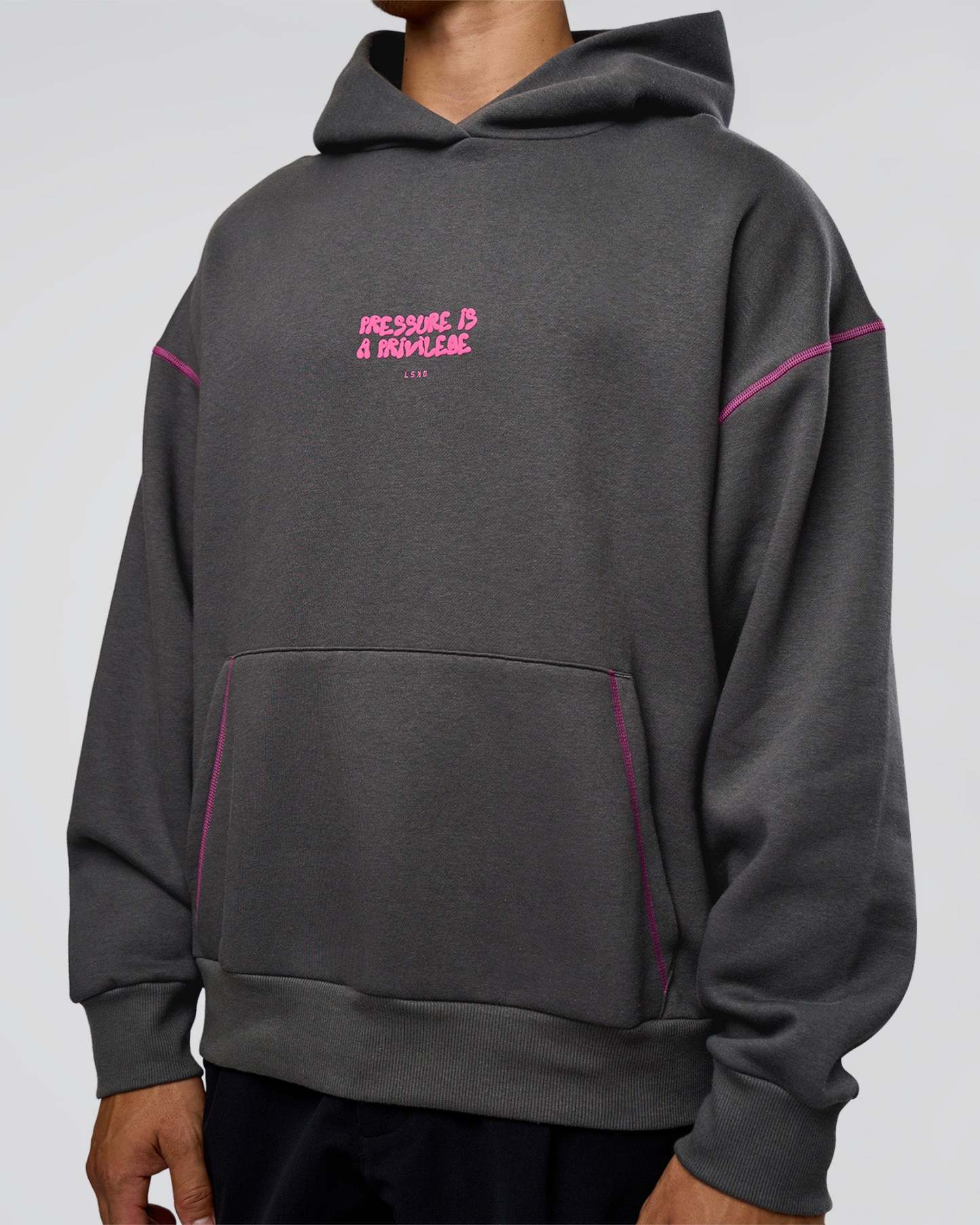 Pressure is Privilege Oversized Hoodie - Dark Storm-Ultra Fuchsia