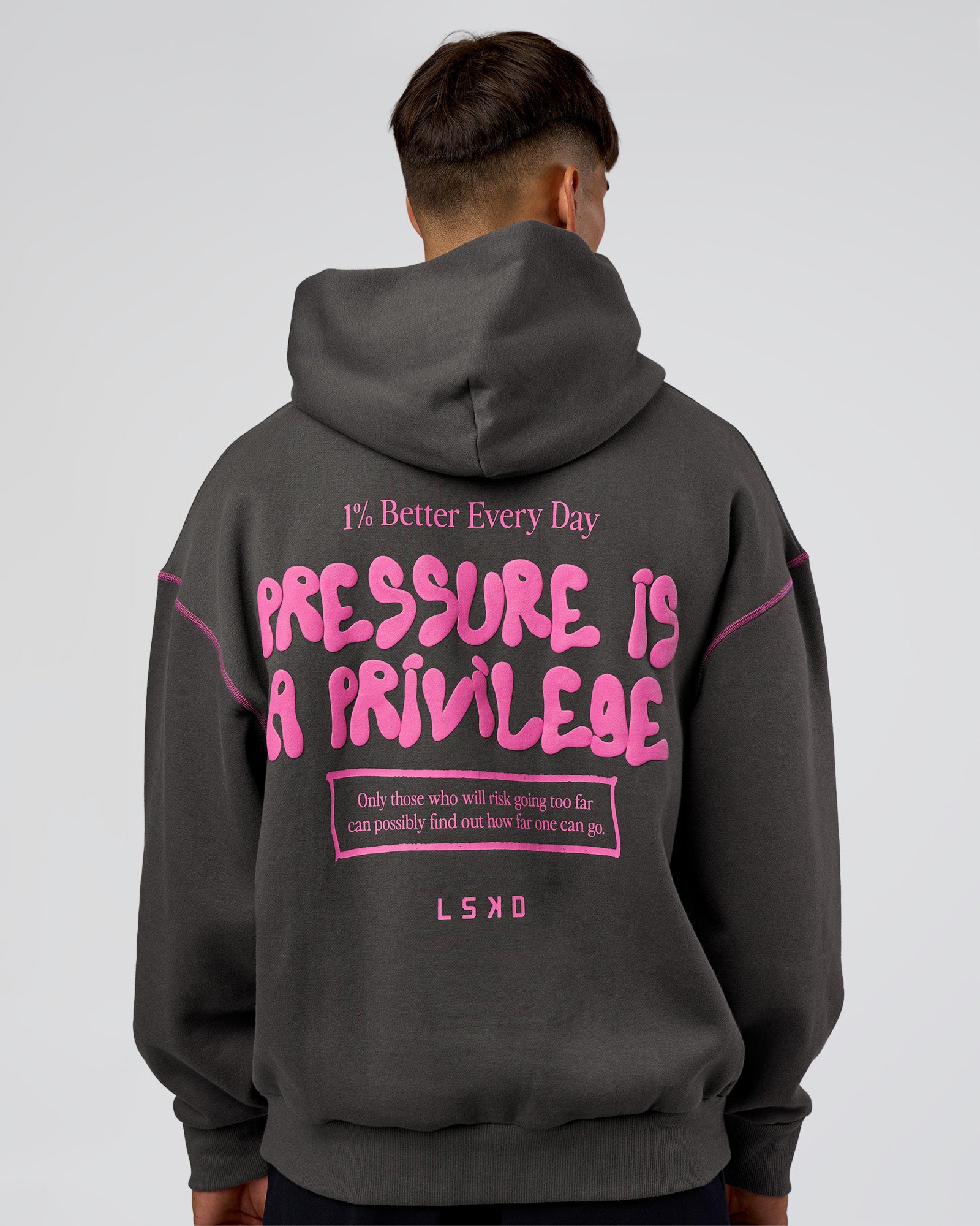 Pressure is Privilege Oversized Hoodie - Dark Storm-Ultra Fuchsia