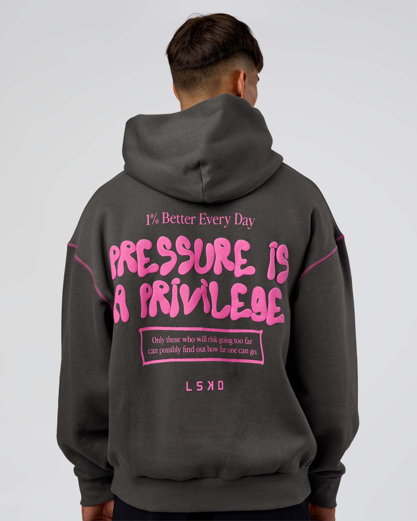 Pressure is Privilege Oversized Hoodie - Dark Storm-Ultra Fuchsia
