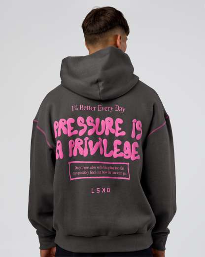 Pressure is Privilege Oversized Hoodie - Dark Storm-Ultra Fuchsia