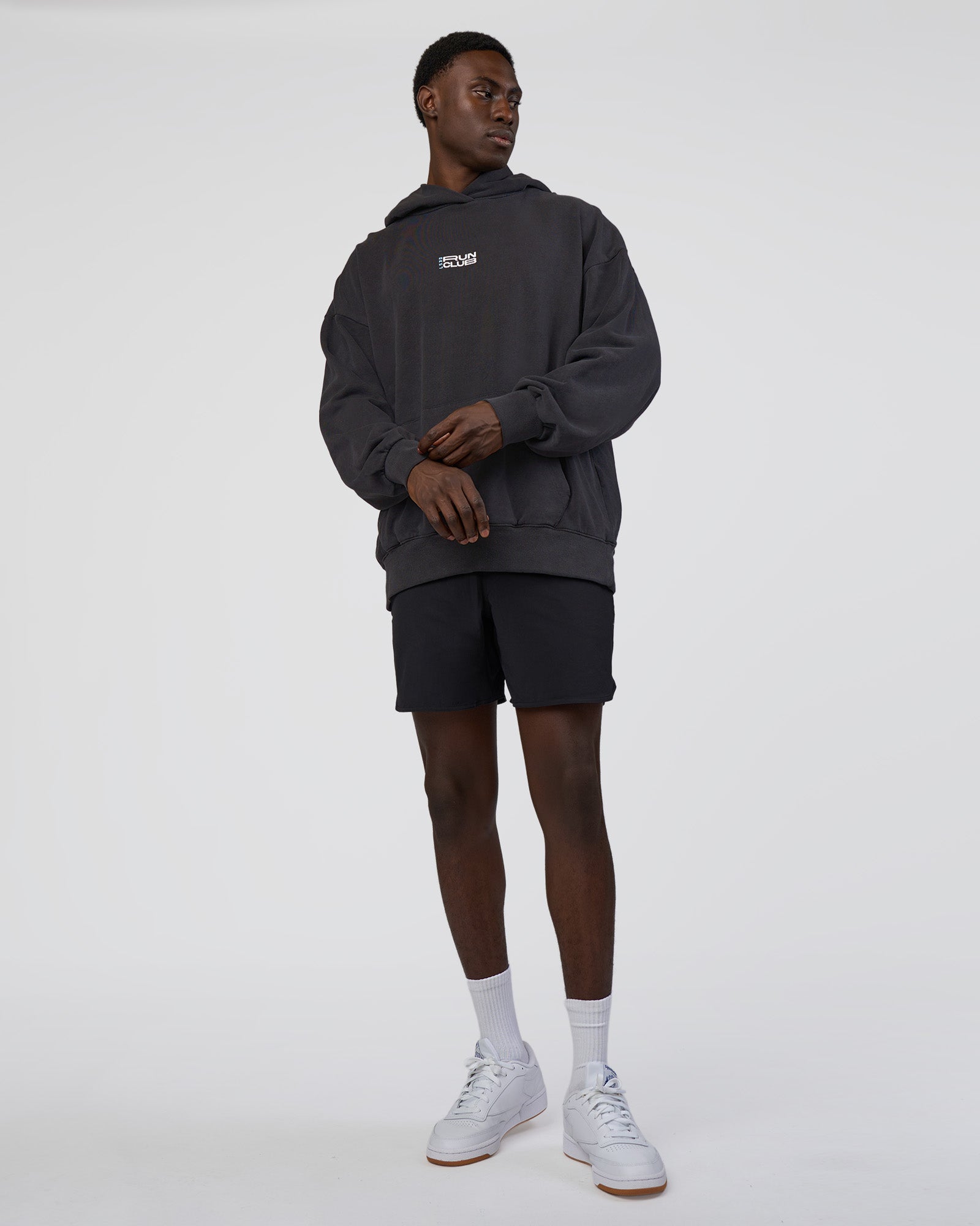 Runner鈥檚 Unisex Oversized Hoodie - Black Washed-White