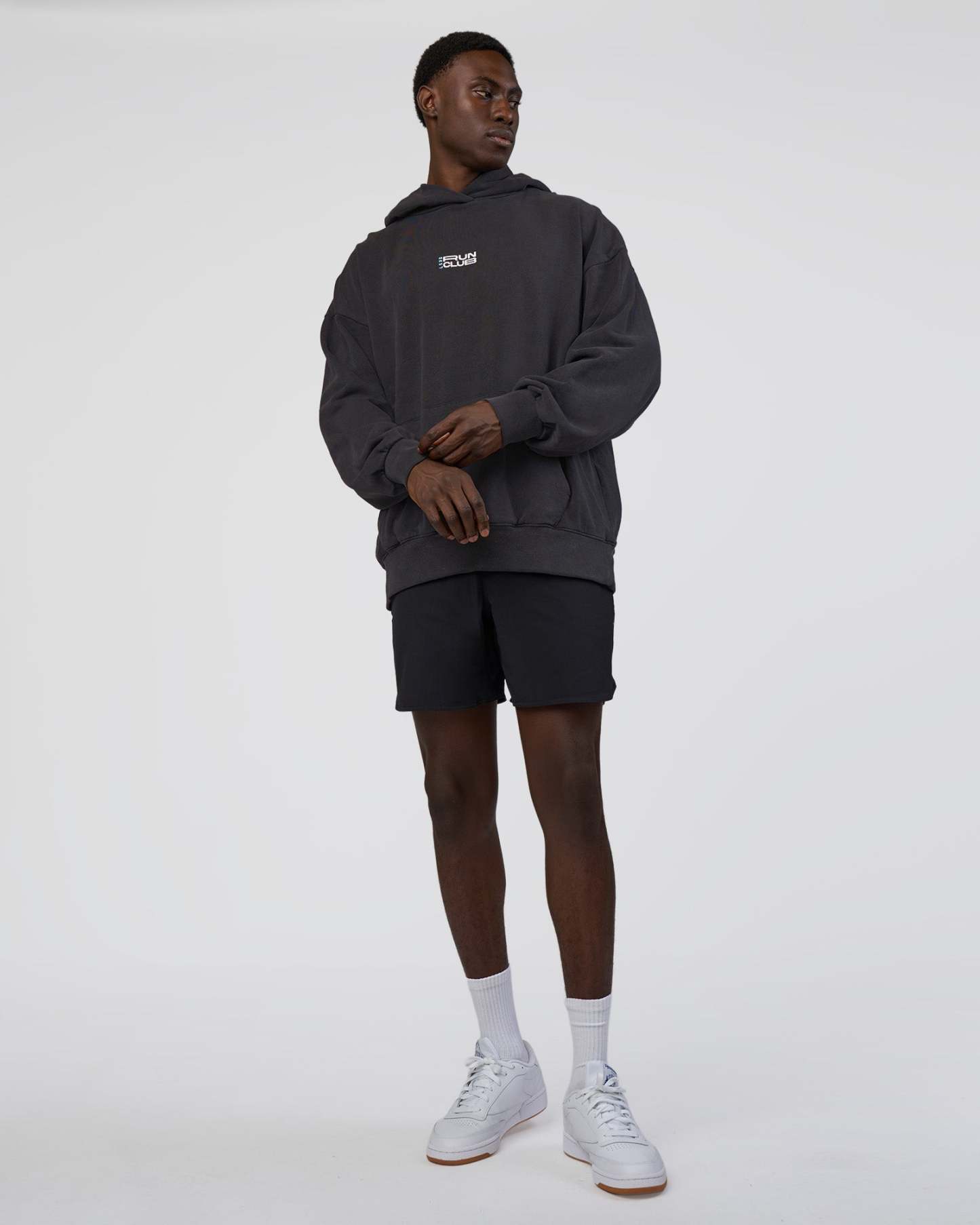 Runner鈥檚 Unisex Oversized Hoodie - Black Washed-White