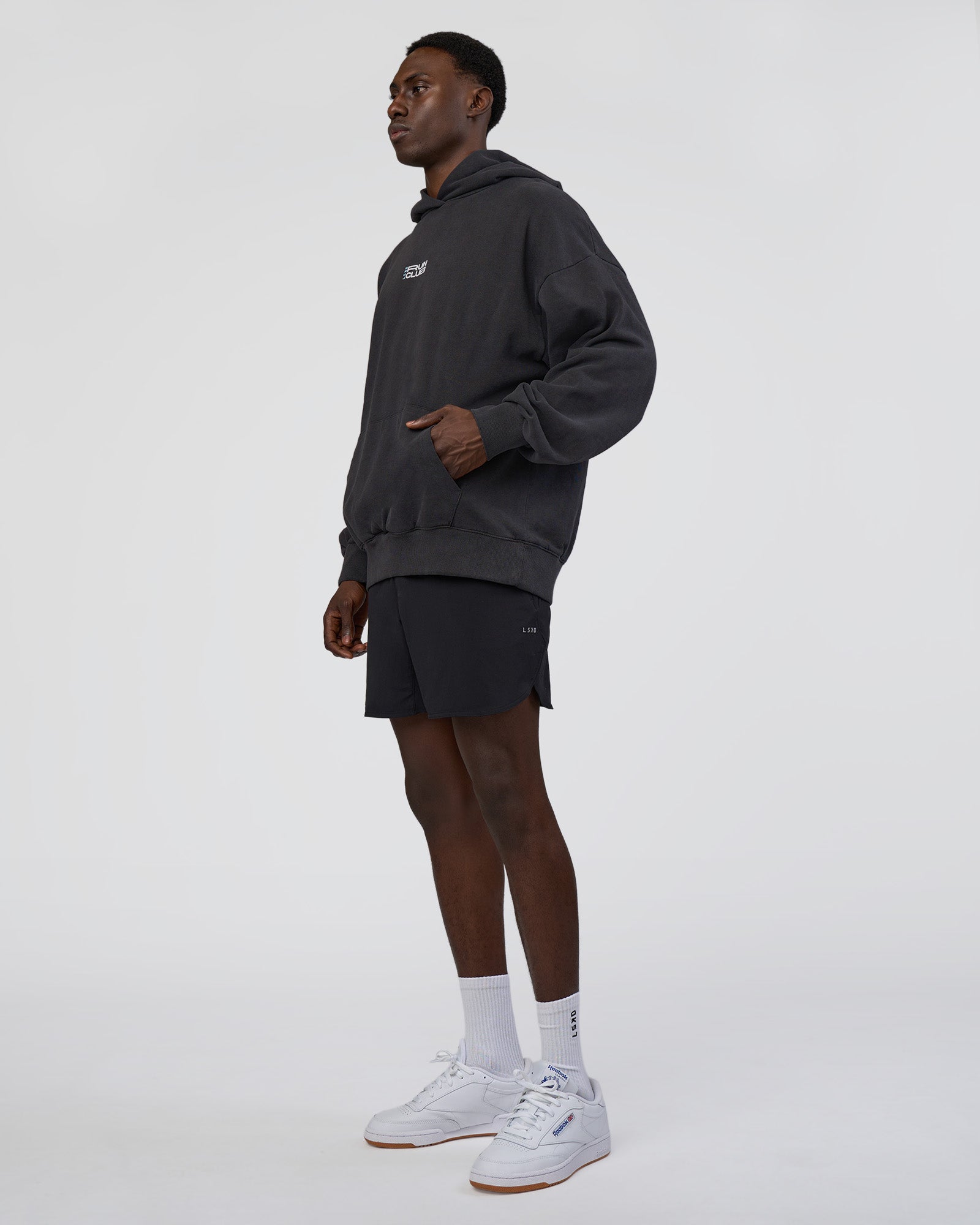 Runner鈥檚 Unisex Oversized Hoodie - Black Washed-White