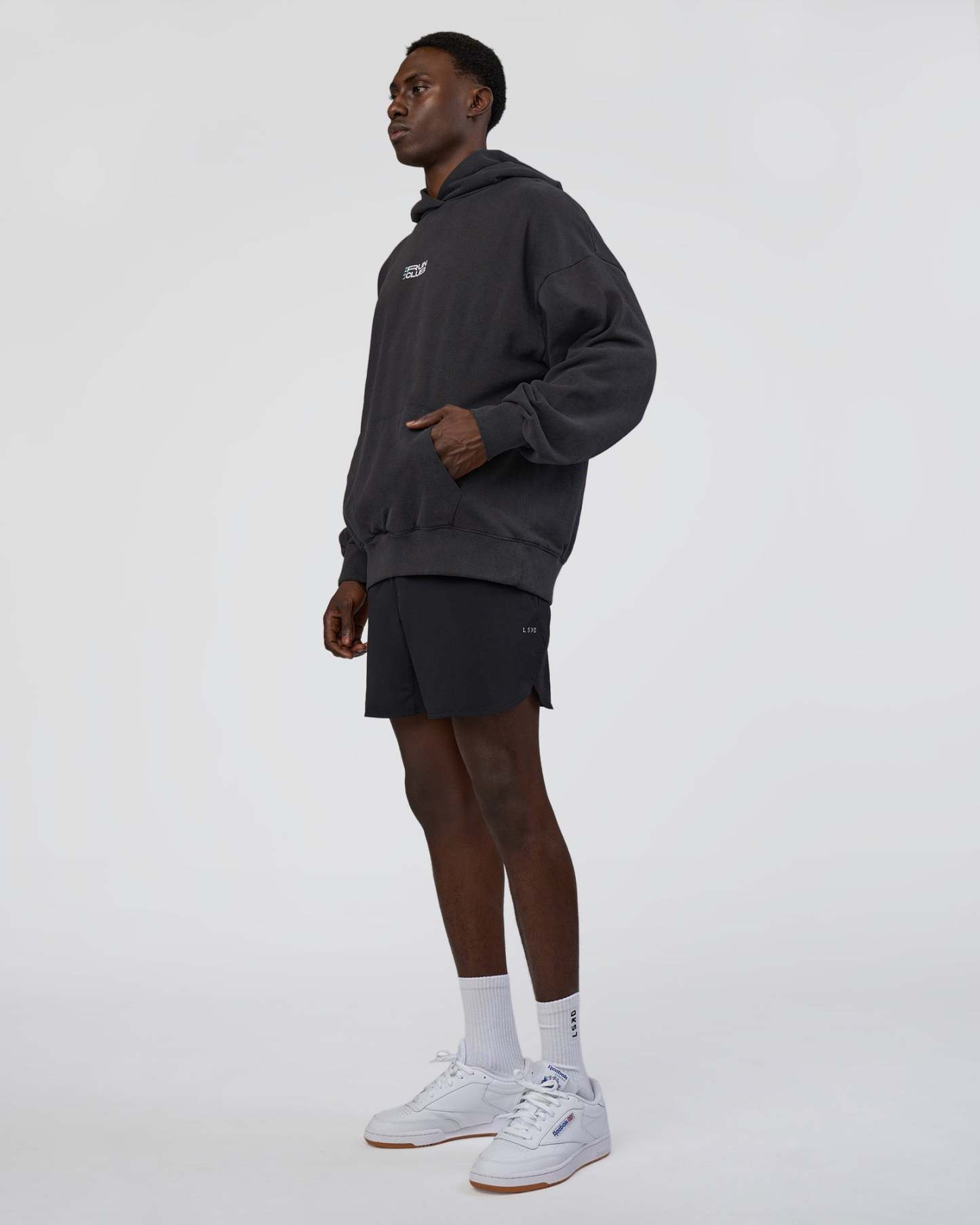 Runner鈥檚 Unisex Oversized Hoodie - Black Washed-White