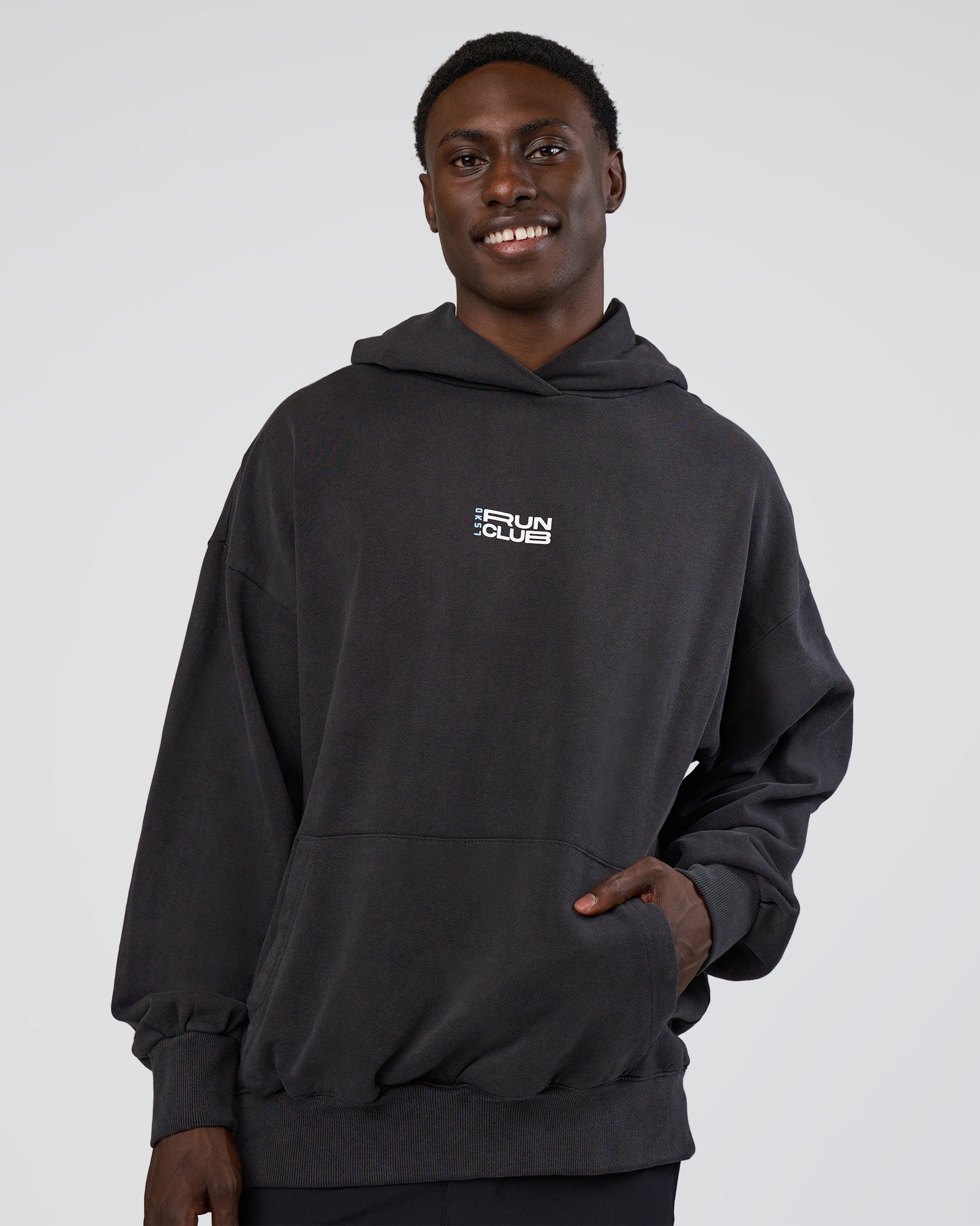 Runner鈥檚 Unisex Oversized Hoodie - Black Washed-White