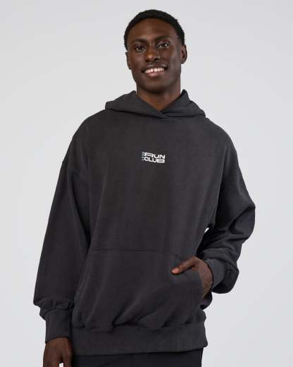 Runner鈥檚 Unisex Oversized Hoodie - Black Washed-White