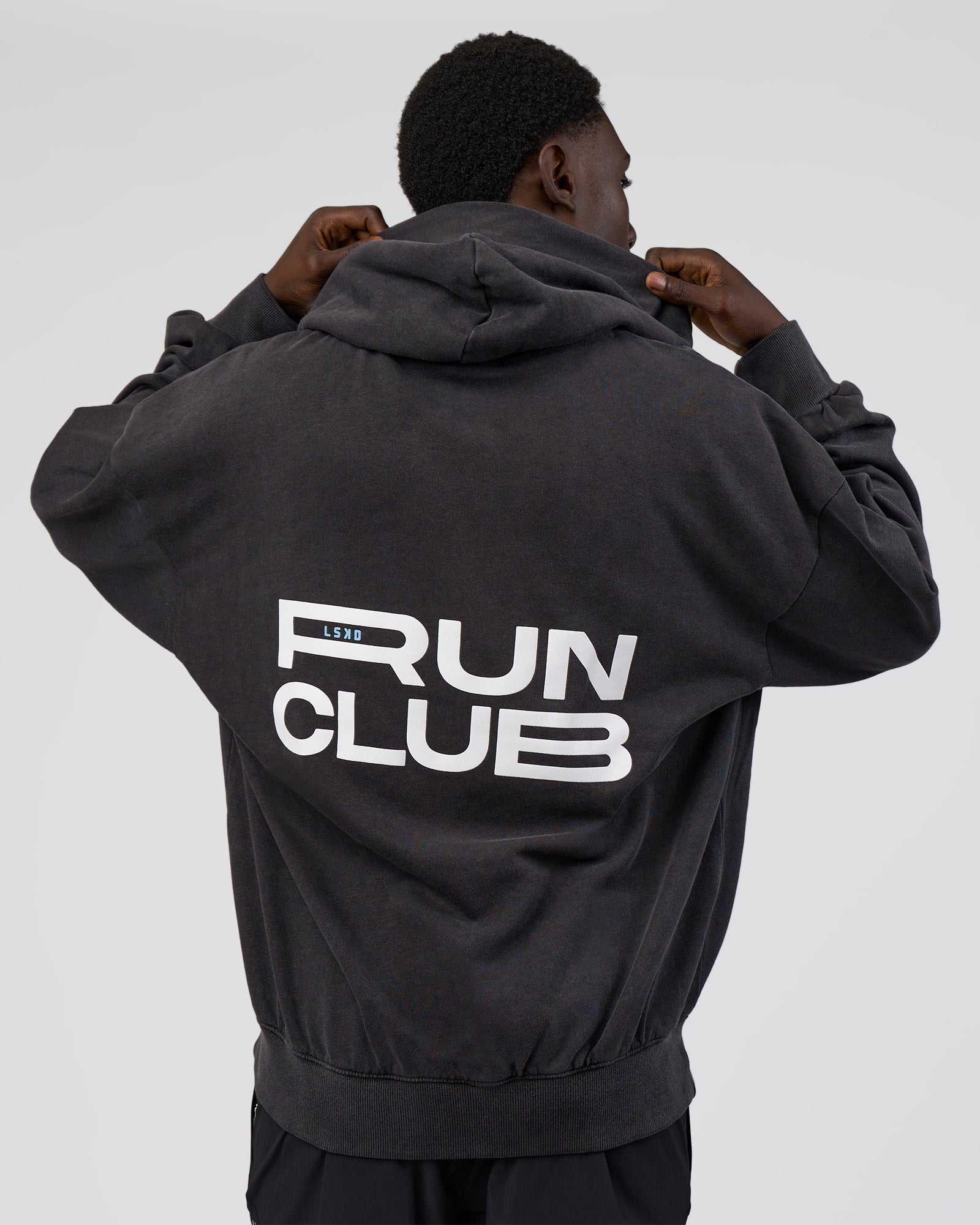 Runner鈥檚 Unisex Oversized Hoodie - Black Washed-White