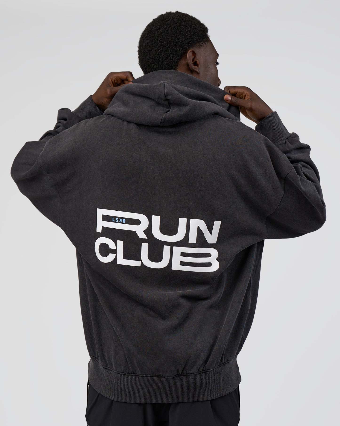Runner鈥檚 Unisex Oversized Hoodie - Black Washed-White