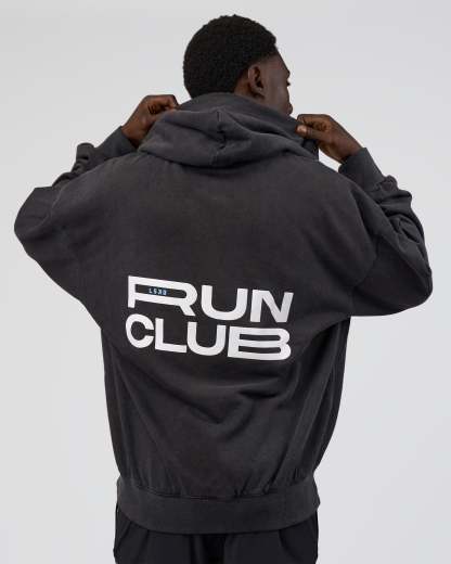 Runner鈥檚 Unisex Oversized Hoodie - Black Washed-White