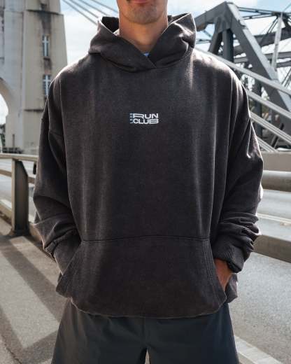 Runner鈥檚 Unisex Oversized Hoodie - Black Washed-White