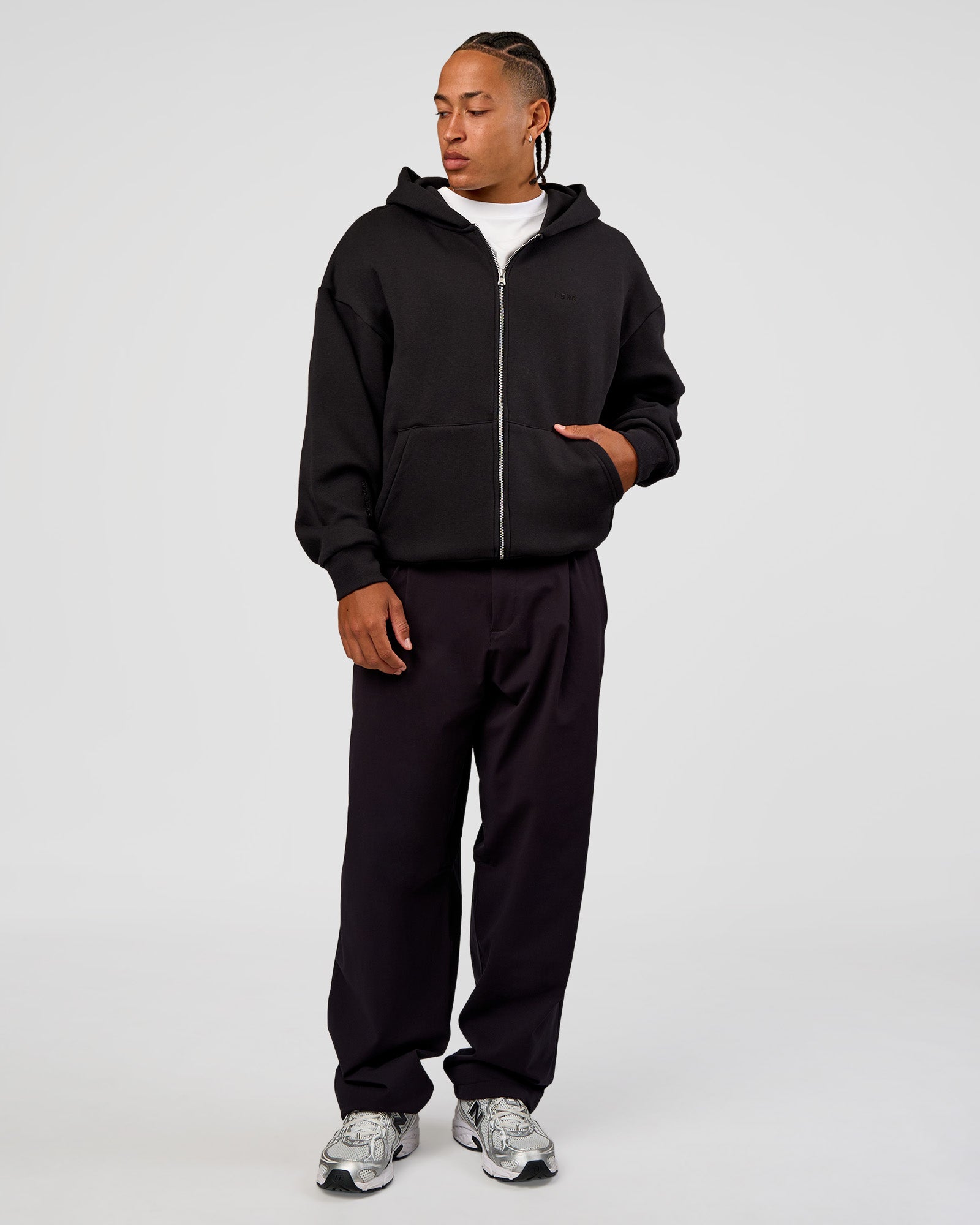 Base Zip Through Oversized Hoodie - Black