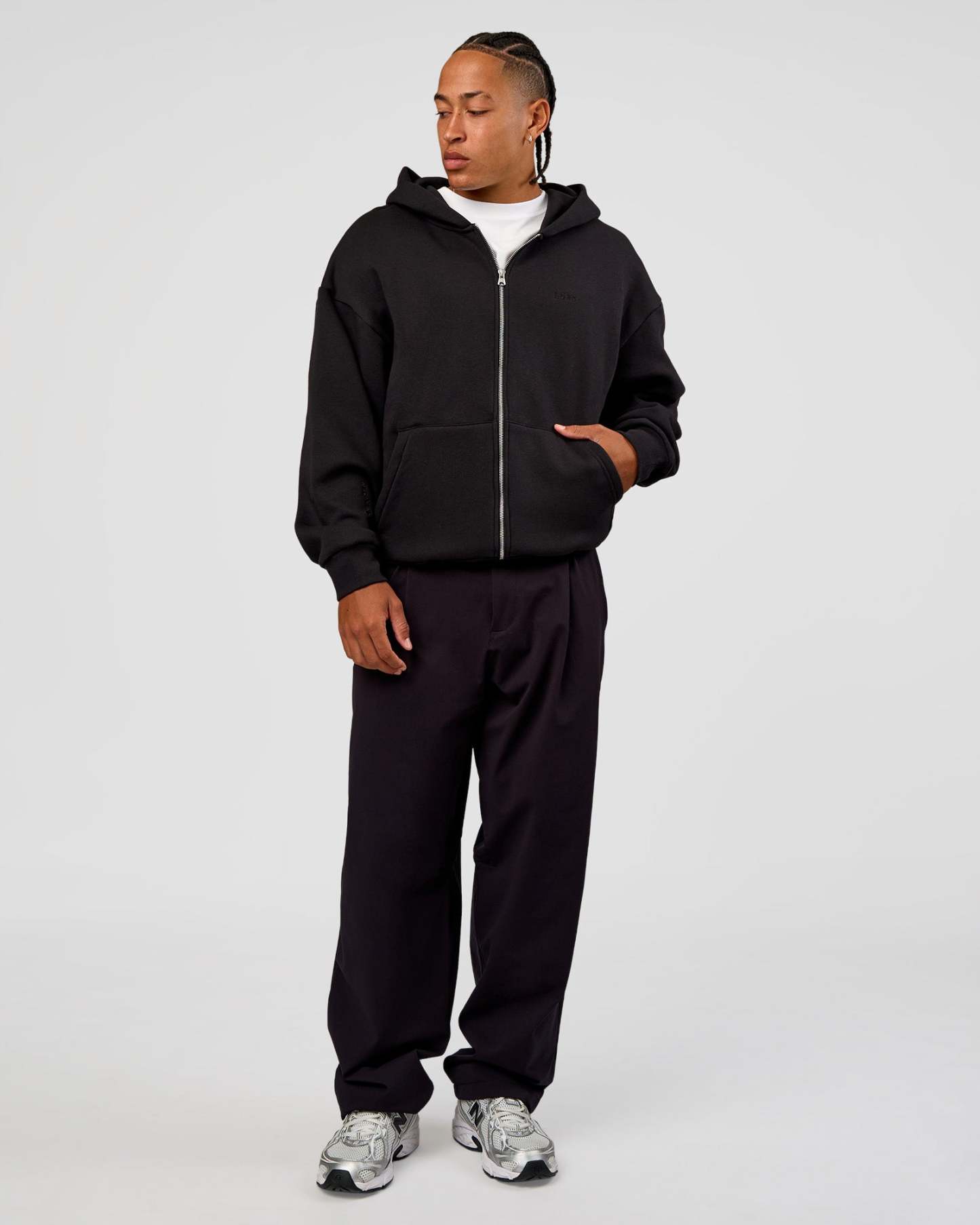 Base Zip Through Oversized Hoodie - Black