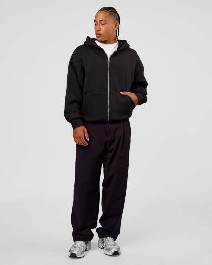 Base Zip Through Oversized Hoodie - Black