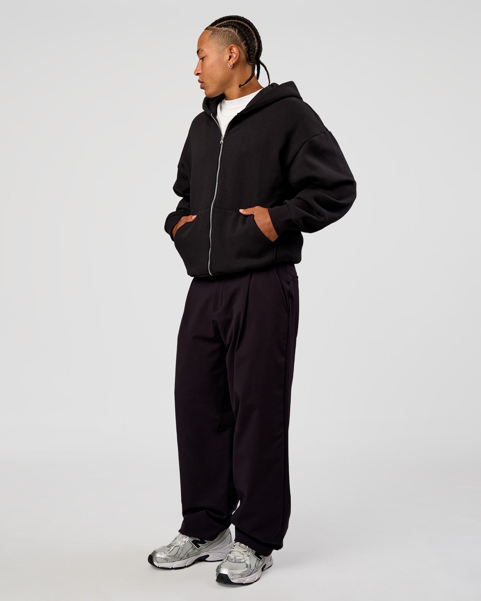 Base Zip Through Oversized Hoodie - Black
