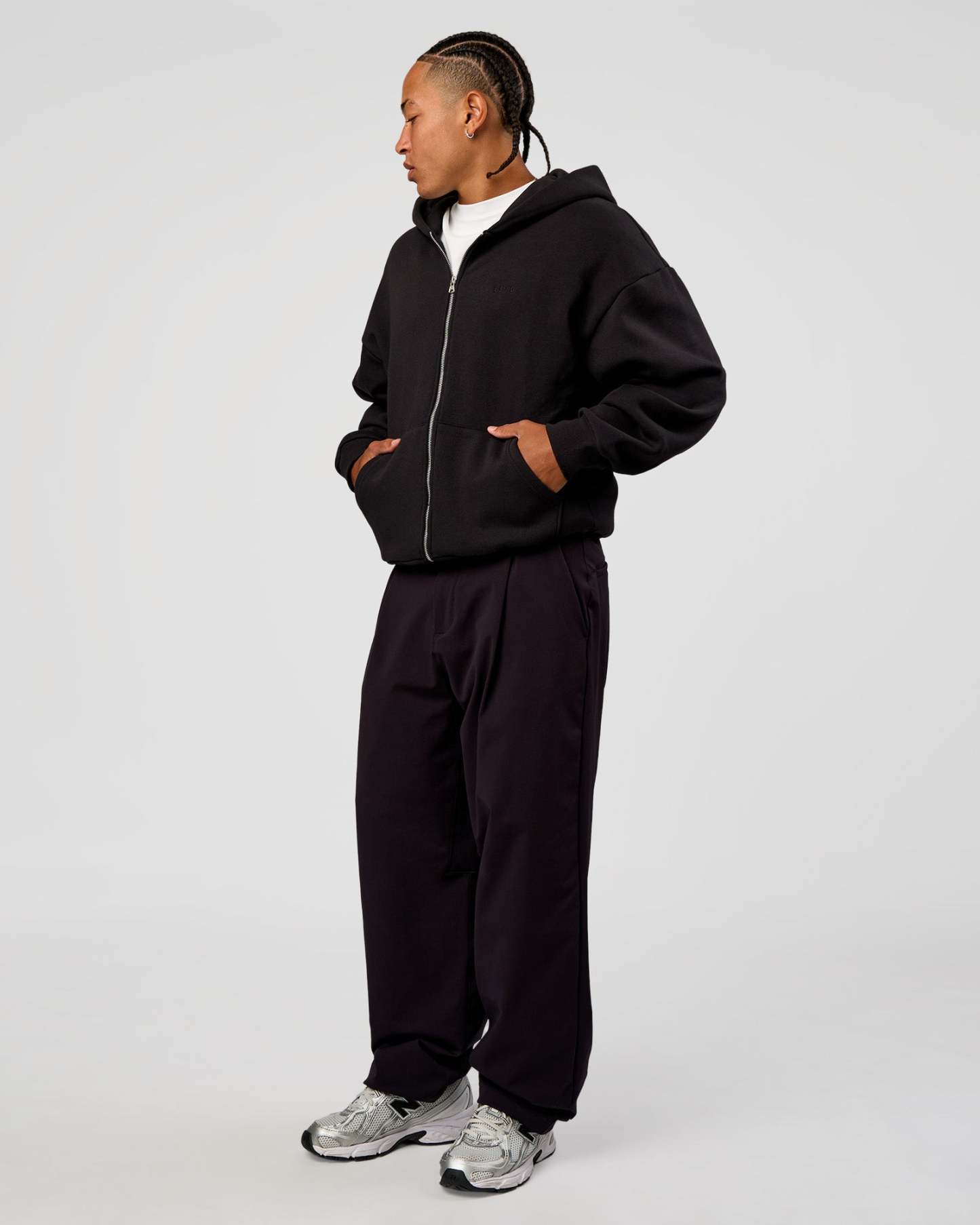 Base Zip Through Oversized Hoodie - Black