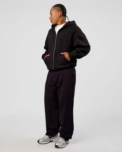 Base Zip Through Oversized Hoodie - Black