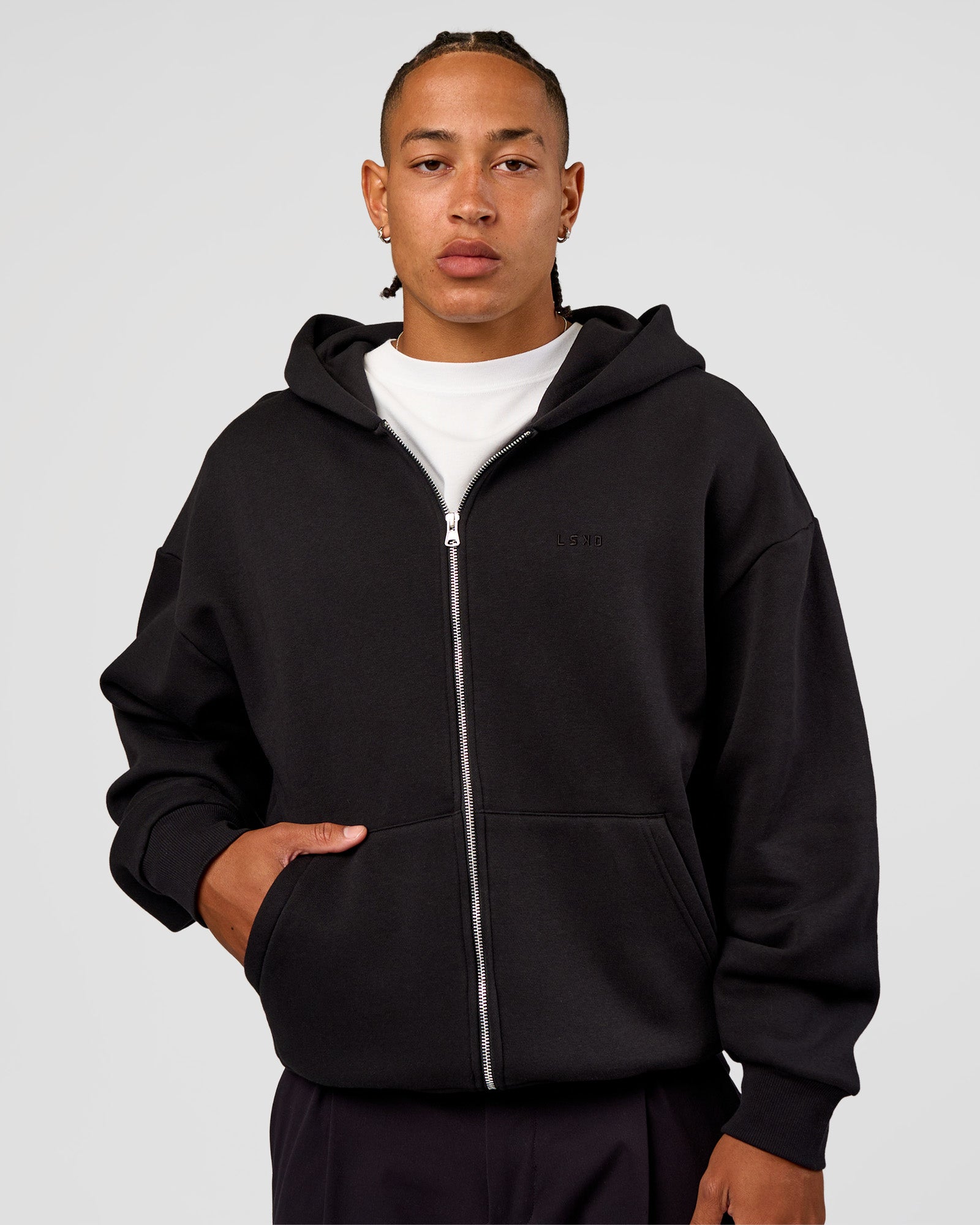 Base Zip Through Oversized Hoodie - Black