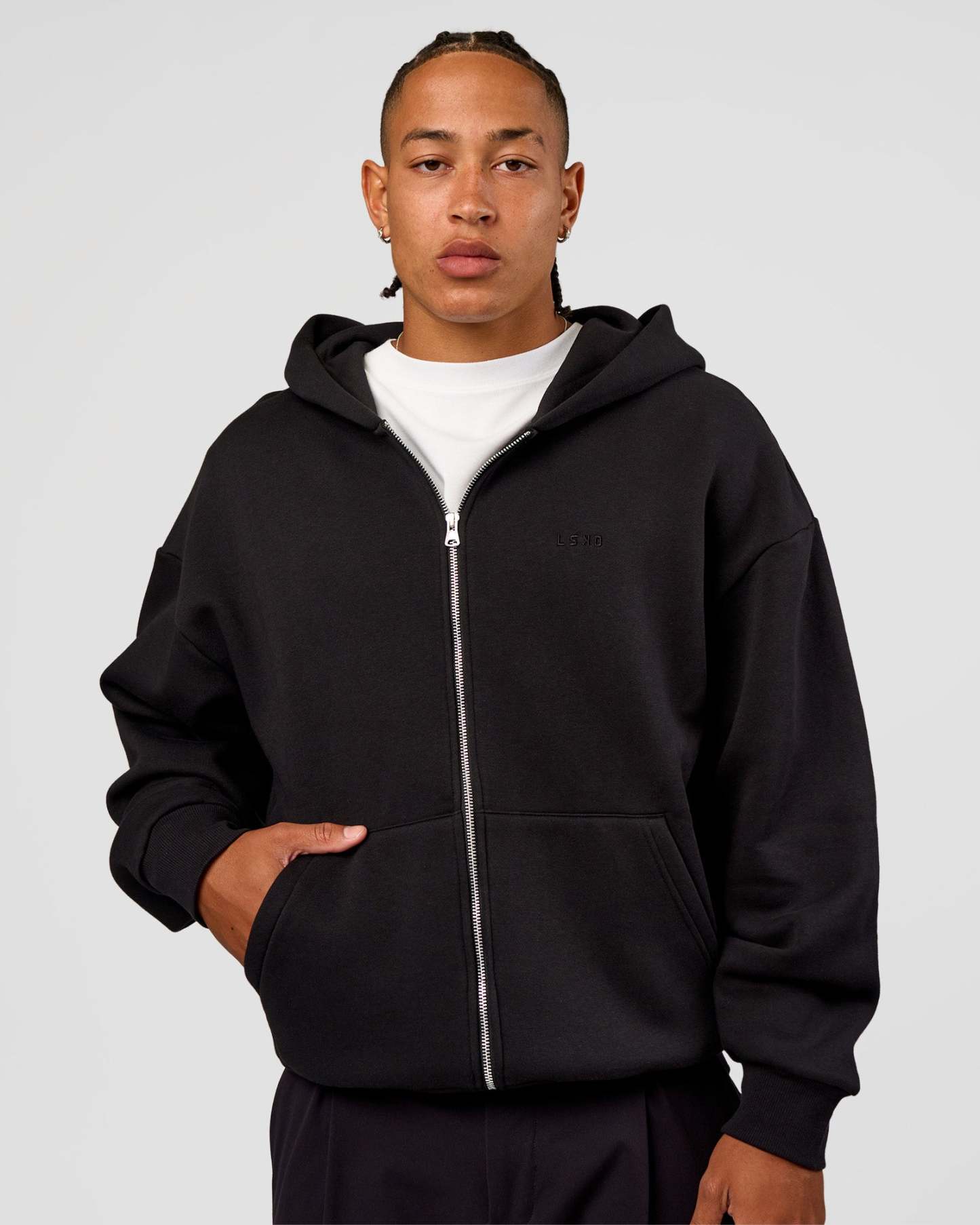 Base Zip Through Oversized Hoodie - Black