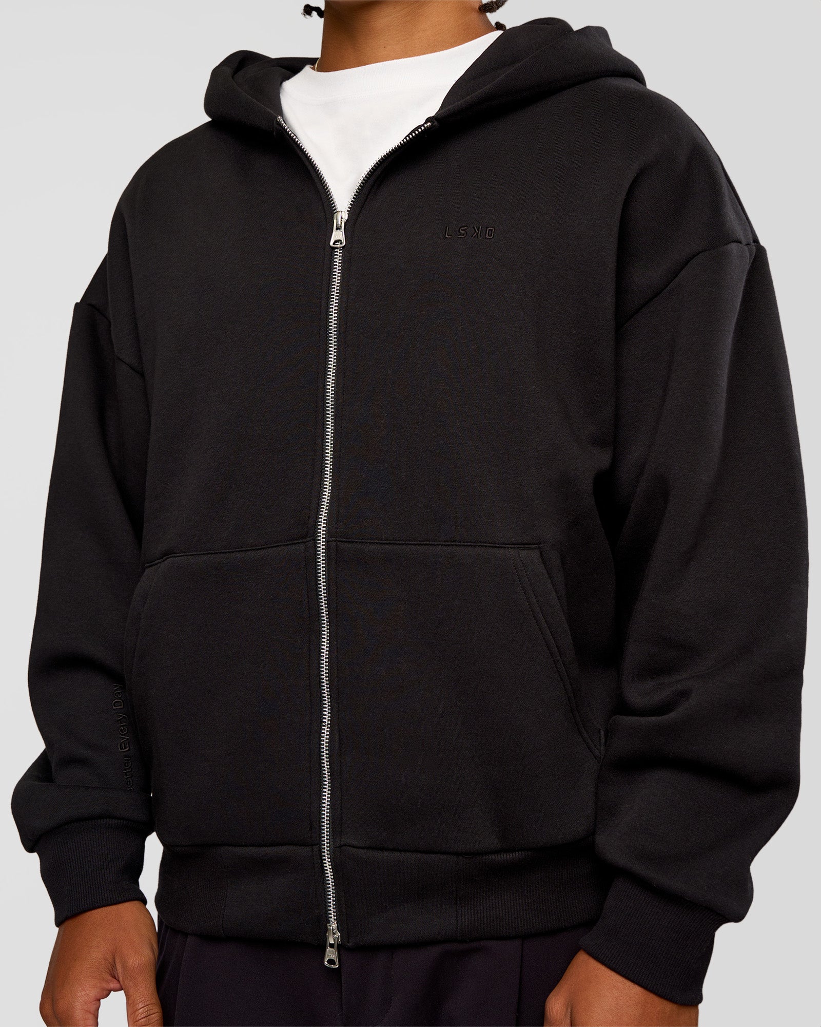 Base Zip Through Oversized Hoodie - Black