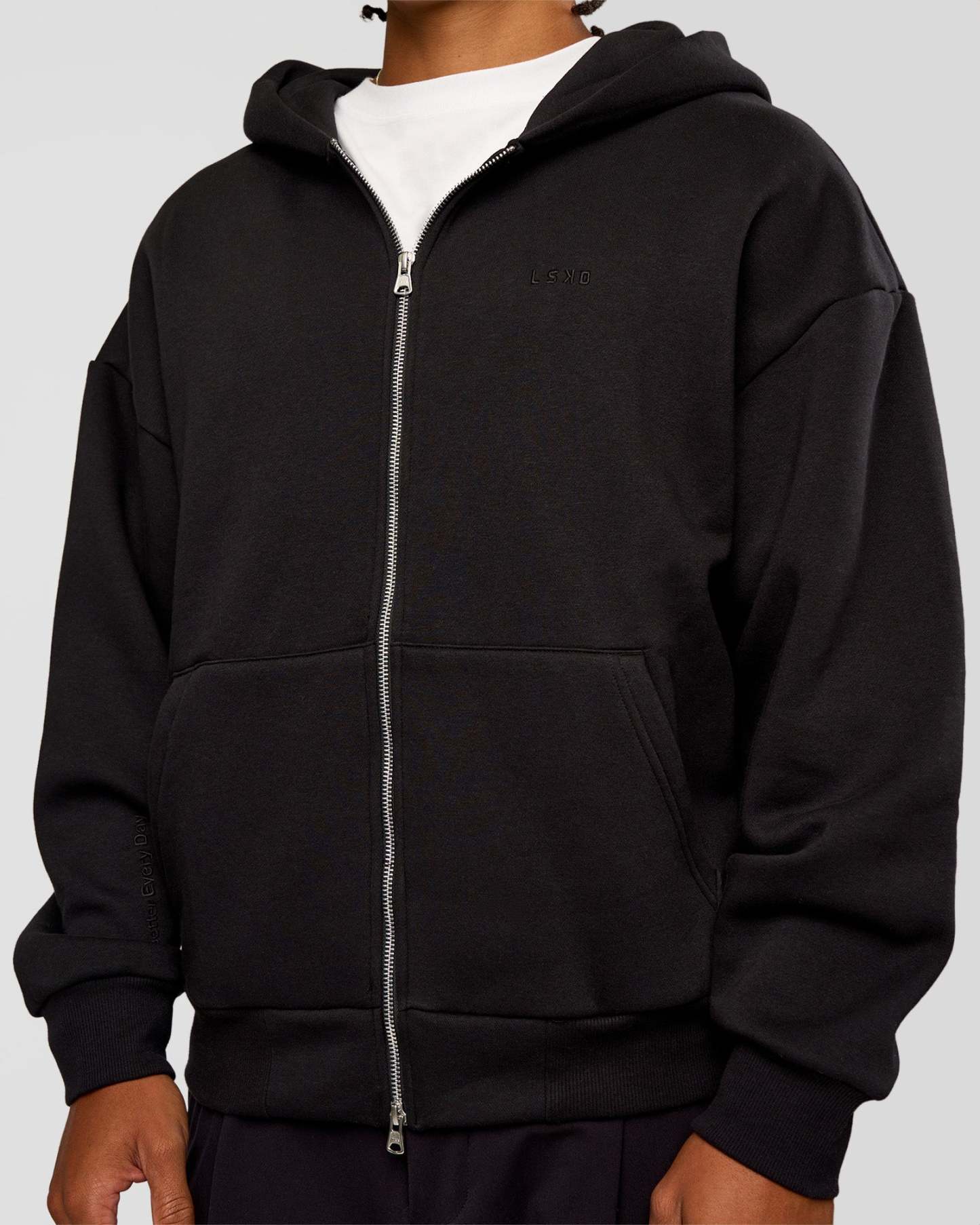 Base Zip Through Oversized Hoodie - Black