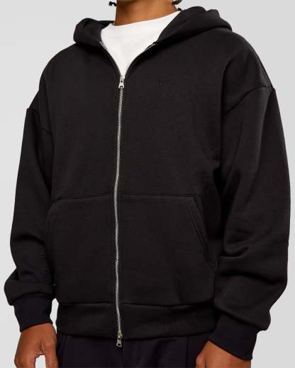 Base Zip Through Oversized Hoodie - Black
