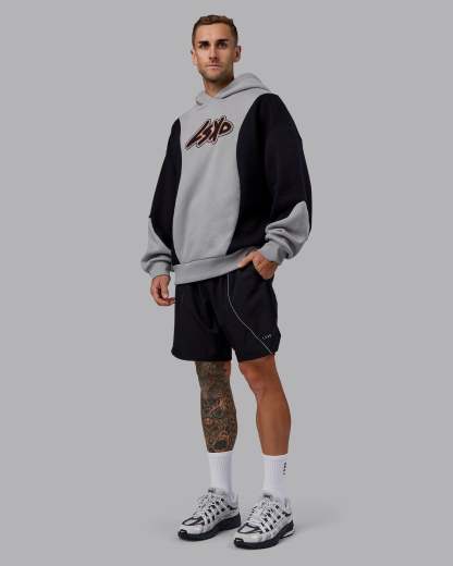 Downtown Oversized Panel Hoodie - Circular Grey - Black