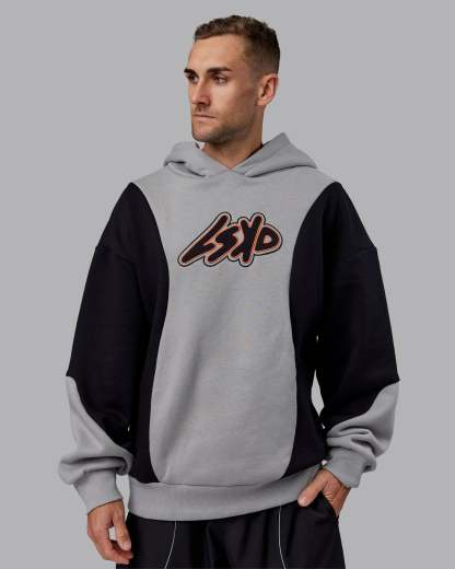 Downtown Oversized Panel Hoodie - Circular Grey - Black
