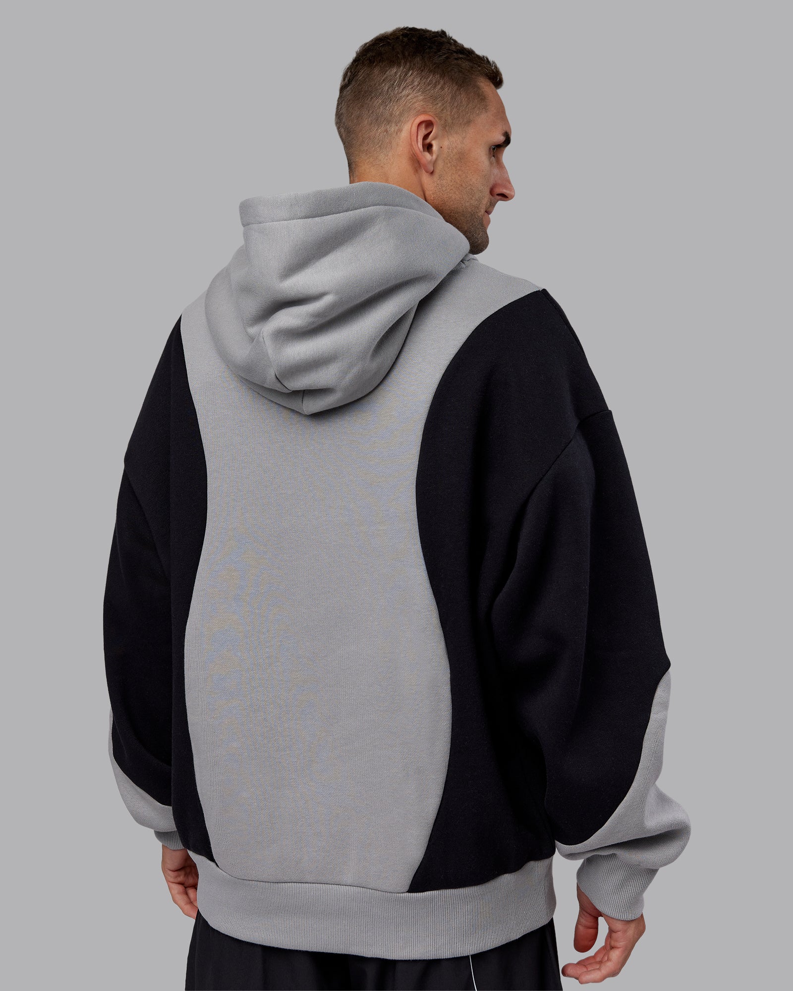 Downtown Oversized Panel Hoodie - Circular Grey - Black