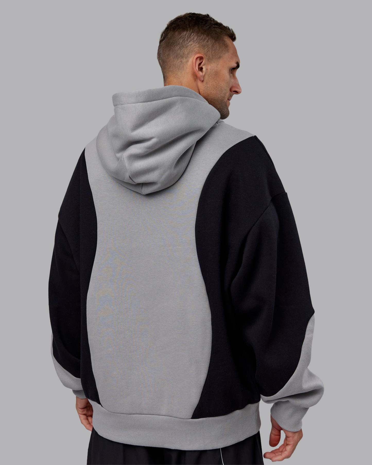 Downtown Oversized Panel Hoodie - Circular Grey - Black