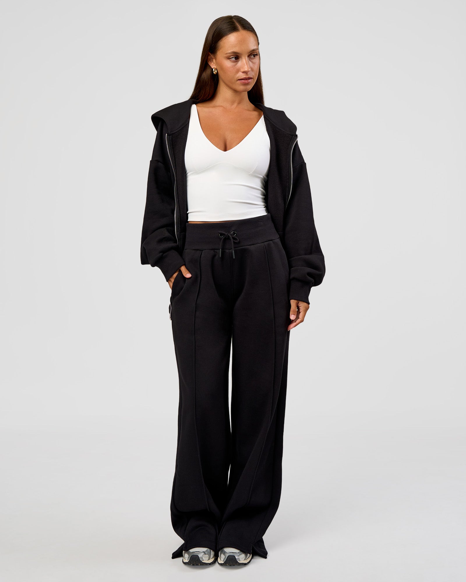 Base Zip Through Oversized Hoodie - Black