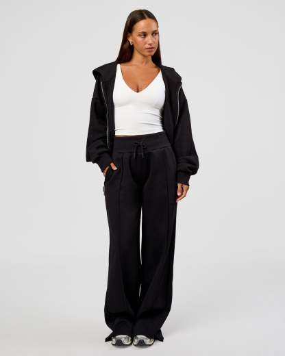Base Zip Through Oversized Hoodie - Black