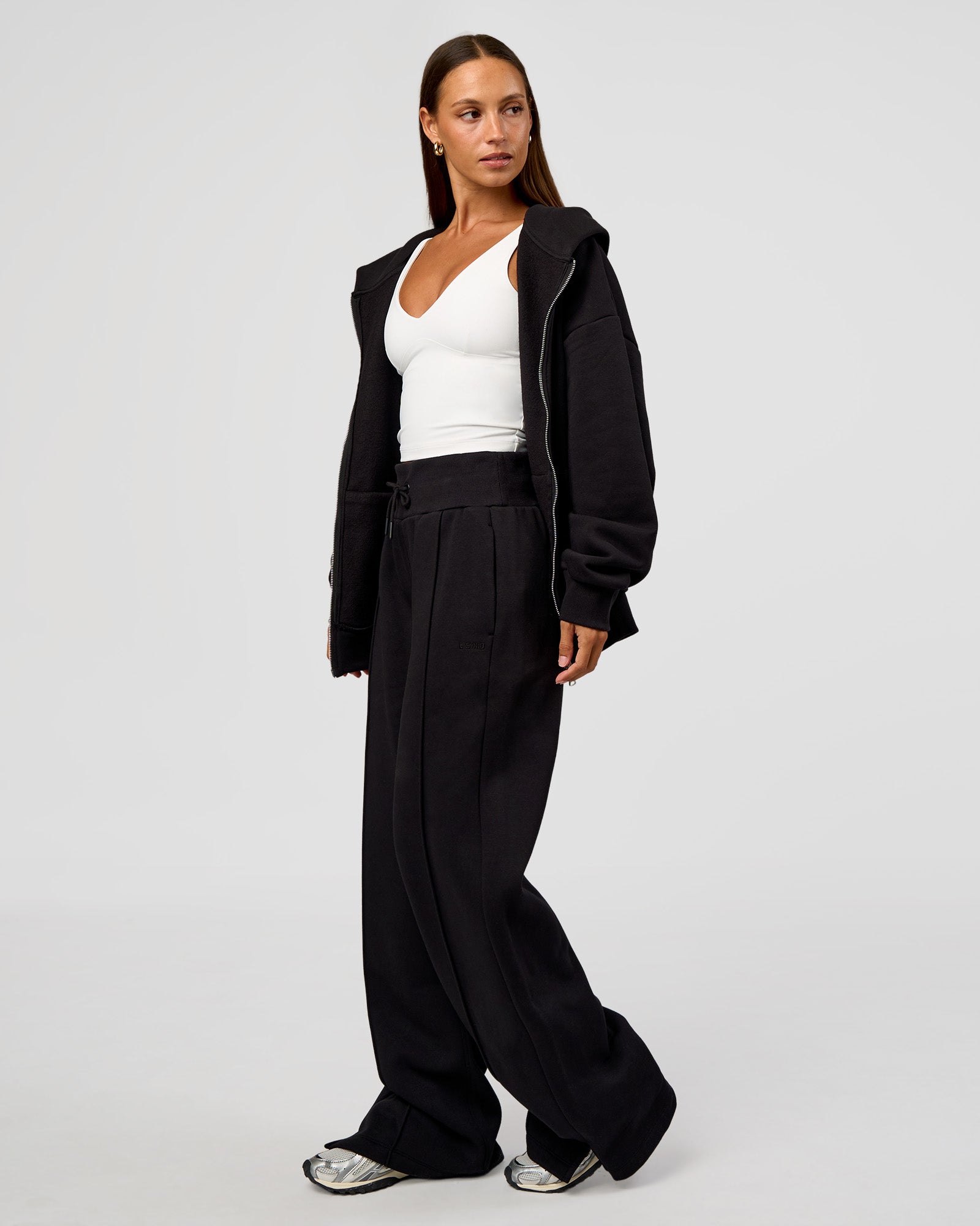 Base Zip Through Oversized Hoodie - Black