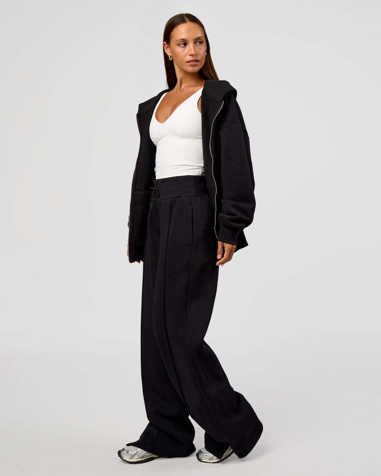 Base Zip Through Oversized Hoodie - Black
