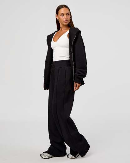 Base Zip Through Oversized Hoodie - Black
