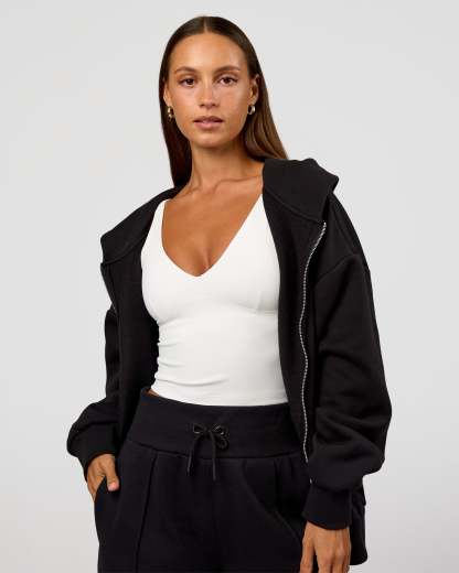 Base Zip Through Oversized Hoodie - Black