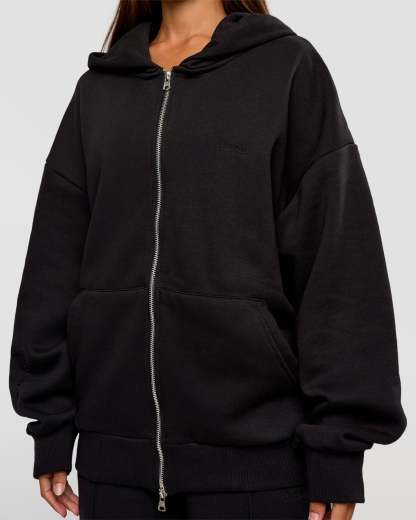 Base Zip Through Oversized Hoodie - Black