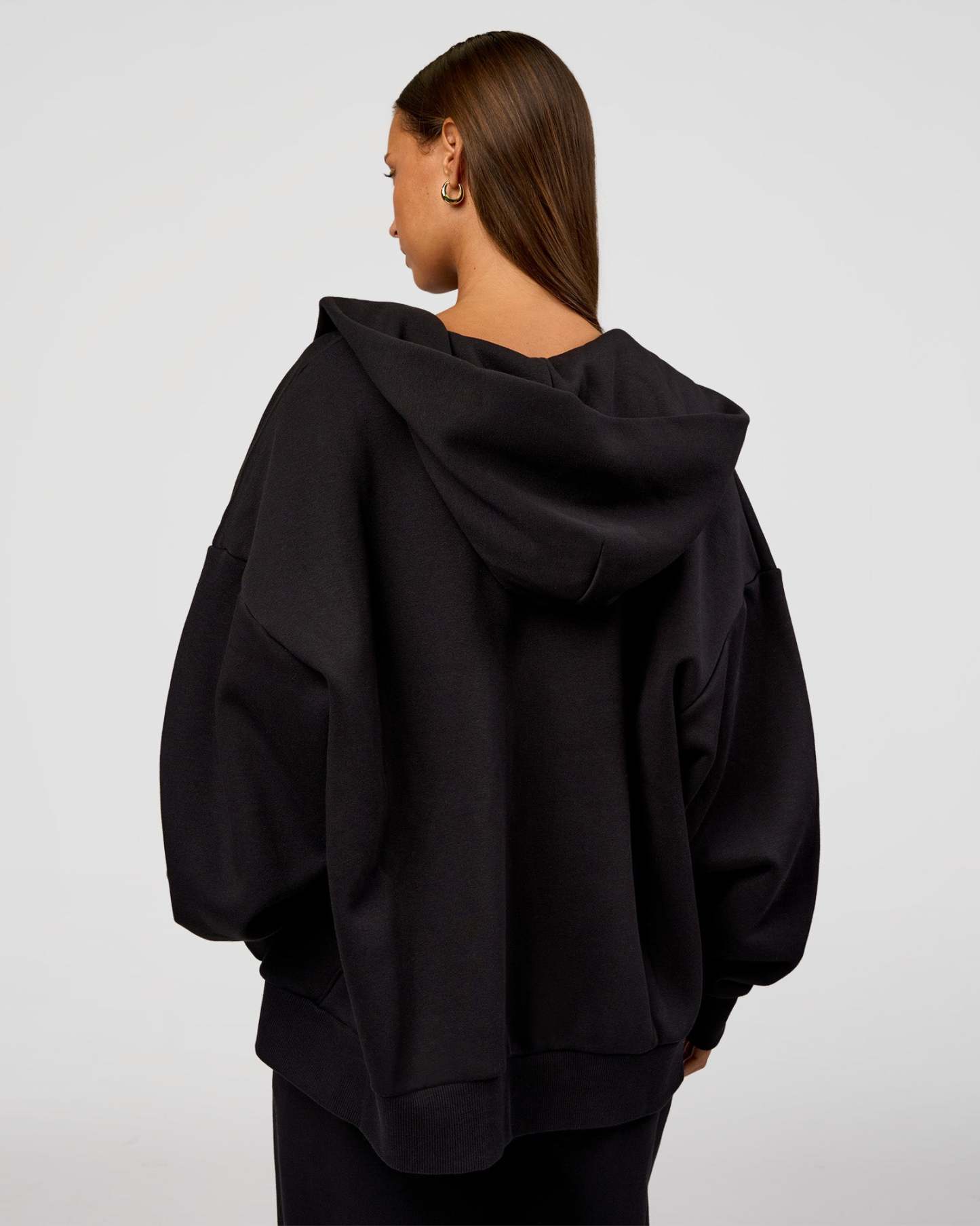 Base Zip Through Oversized Hoodie - Black