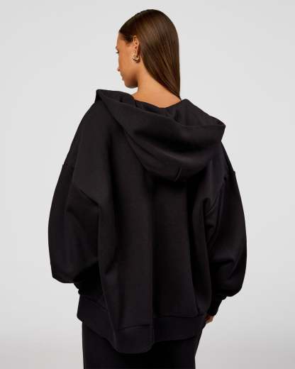 Base Zip Through Oversized Hoodie - Black