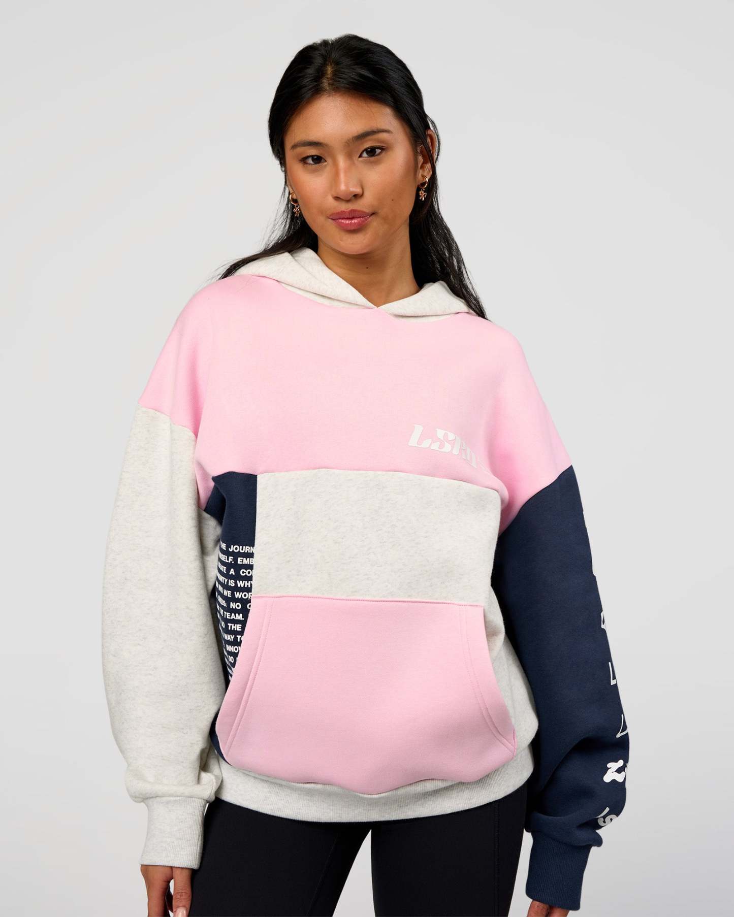 Deconstructed Fleece Hoodie - Grey Marl-Marshmallow-Navy