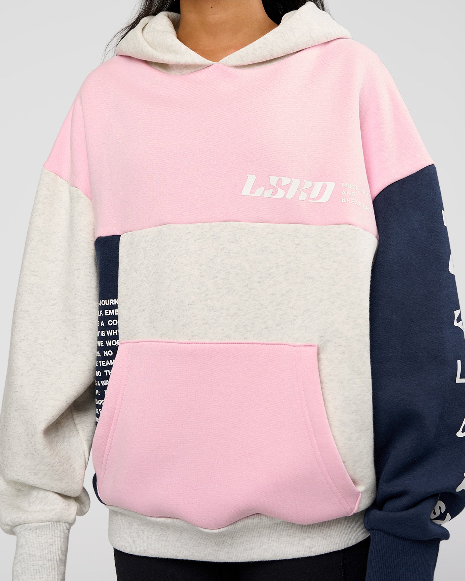 Deconstructed Fleece Hoodie - Grey Marl-Marshmallow-Navy