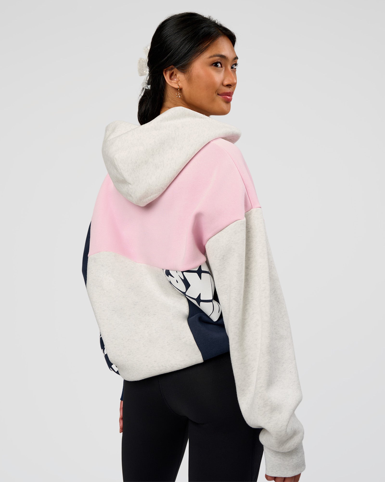 Deconstructed Fleece Hoodie - Grey Marl-Marshmallow-Navy