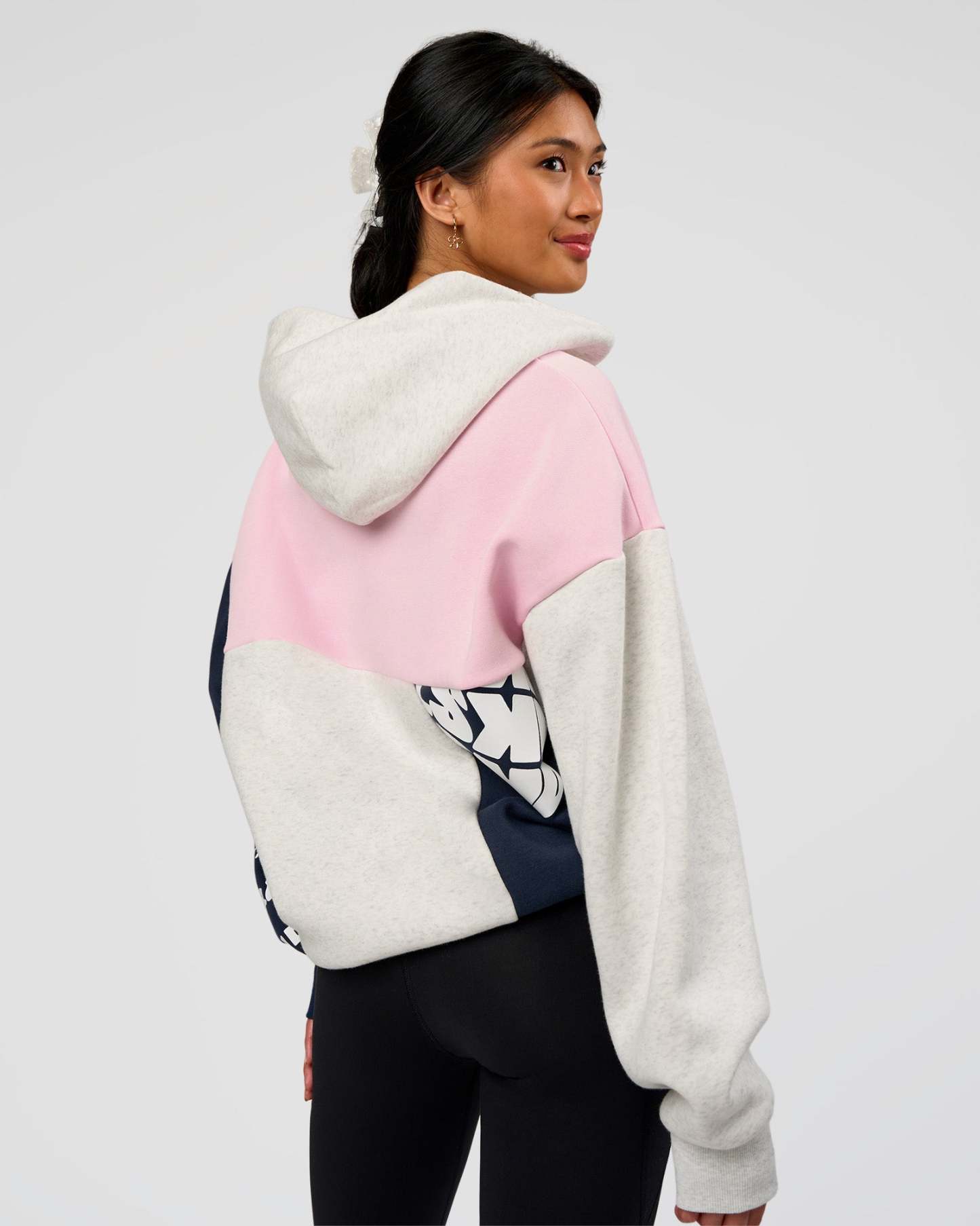 Deconstructed Fleece Hoodie - Grey Marl-Marshmallow-Navy