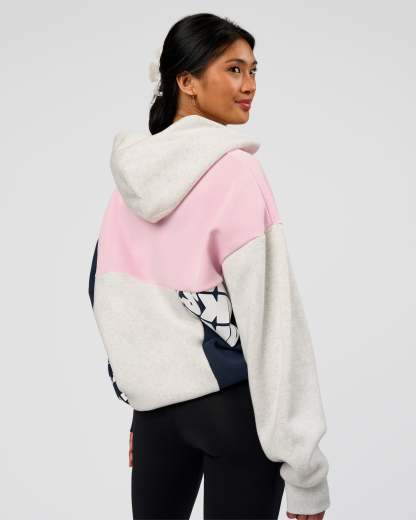 Deconstructed Fleece Hoodie - Grey Marl-Marshmallow-Navy