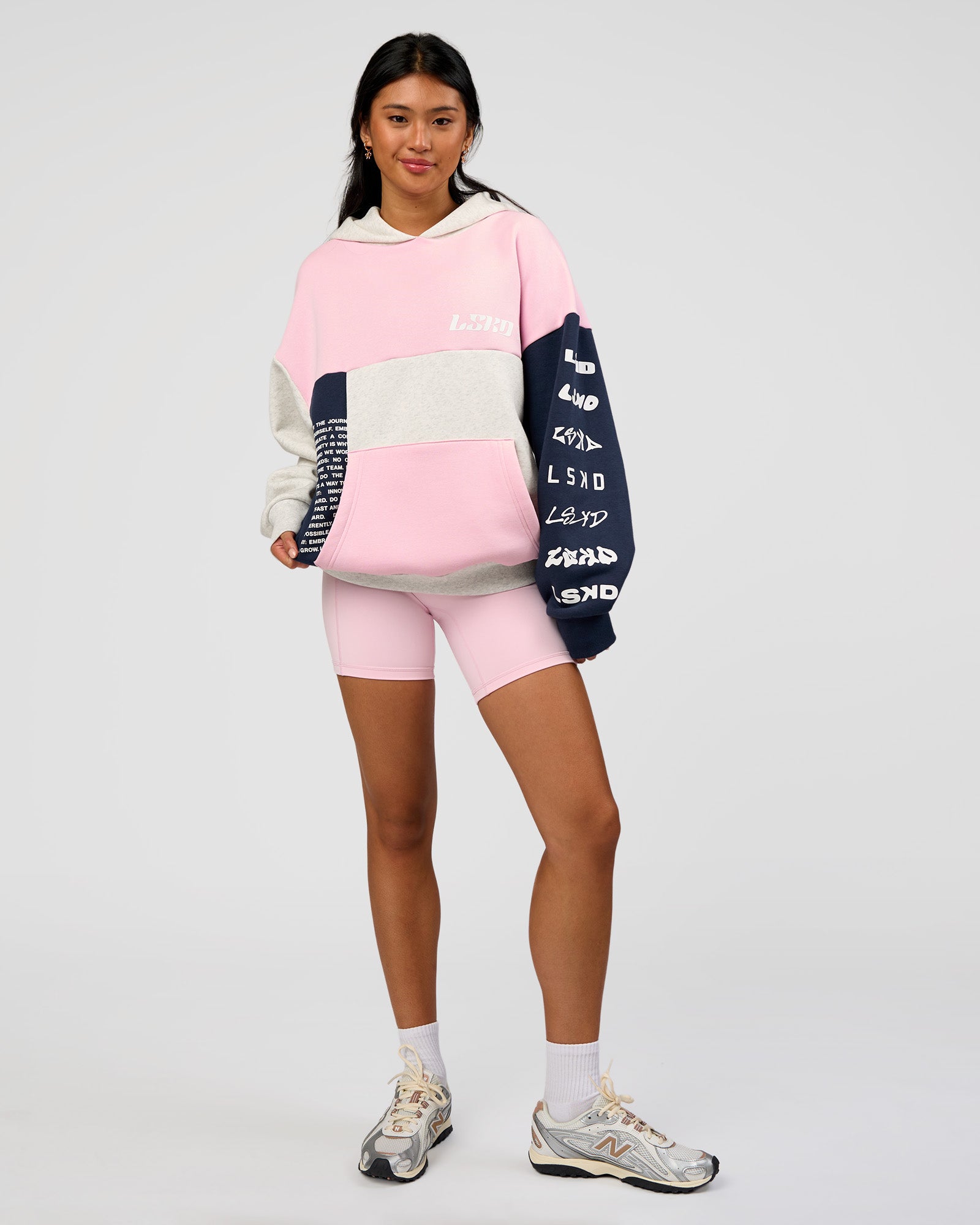 Deconstructed Fleece Hoodie - Grey Marl-Marshmallow-Navy